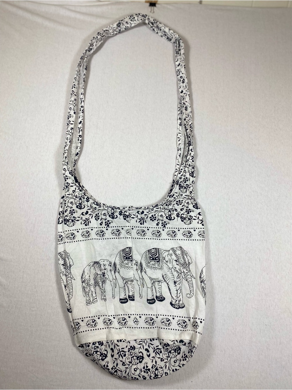 Thai Cotton Elephant Print Boho Shoulder Crossbody Bag Black White - Picture 2 of 10